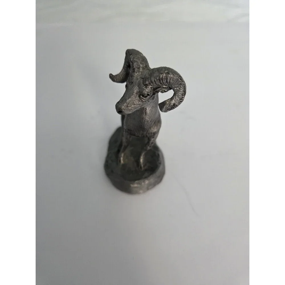 Vintage Cast Pewter Bighorn Ram Figurine Statue